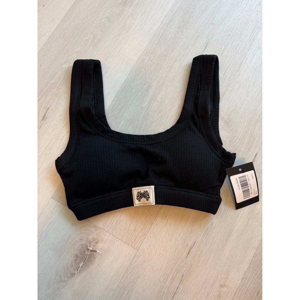 She Darc Sport IYKYK Wellness Bra Black Ribbed Scoop Neck Sports Bra XS NEW